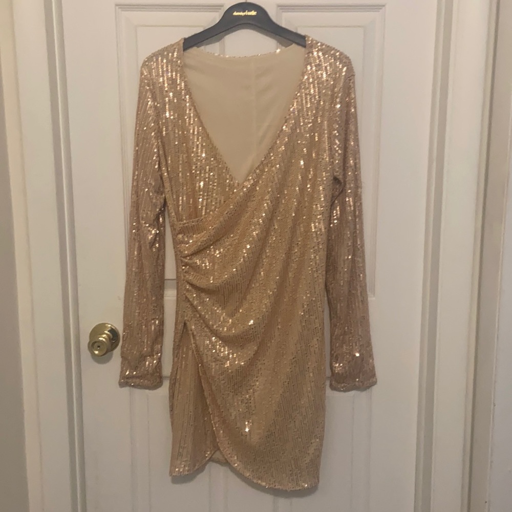 Rose gold faux wrap dress